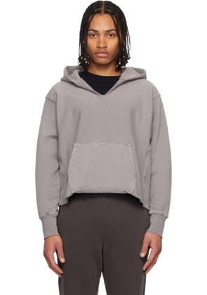 Les Tien Gray Heavyweight Raw Cropped Hoodie