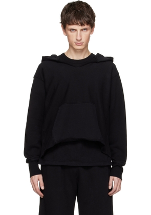 Les Tien Black Heavyweight Raw Cropped Hoodie