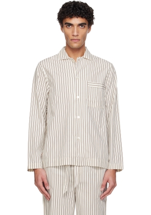 Tekla White & Brown Poplin Long-Sleeved Pyjama Shirt