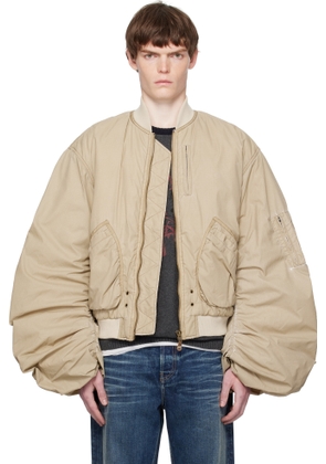 We11done Beige Washed Nylon Bomber Jacket