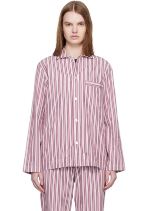 Tekla Pink & Off-White Poplin Long-Sleeved Pyjama Shirt