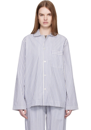Tekla White & Blue Poplin Long-Sleeved Pyjama Shirt