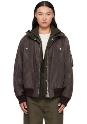 sacai Brown & Khaki Nylon Twill Grosgrain Bomber Jacket