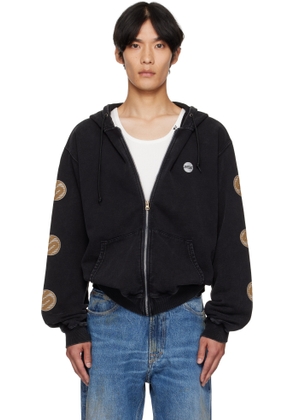 Silas Black Circular Zip Sweat Hoodie