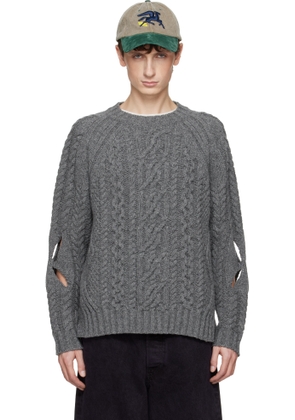 Stefan Cooke Gray Slashed Cable Sweater