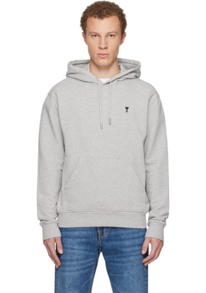 AMI Paris Gray Cotton Ami de Coeur Hoodie