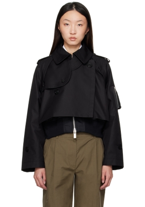 sacai Black Cotton Gabardine x Nylon Twill Jacket