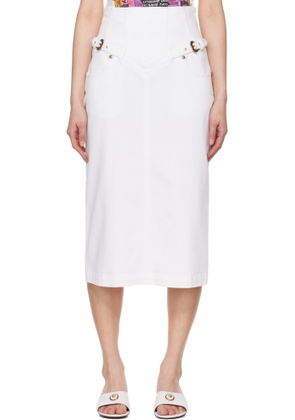 Versace Jeans Couture White Baroque Buckle Denim Midi Skirt