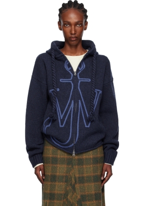 JW Anderson Navy Anchor Embroidery Zipped Hoodie