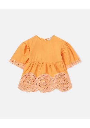Stella McCartney - Short-Sleeve Popeline Top, Woman, Orange, Size: 4