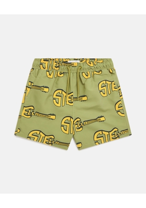 Stella McCartney - Guitar Print Swim Shorts, Woman, Green/Multicolor, Size: 5