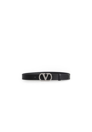 Crystal V Logo Leather Belt