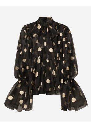 Dolce & Gabbana Silk Organza Jacquard Blouse With Polka-dot Design And Pussy-bow - Woman Shirts And Tops Print 40