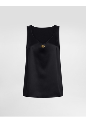 Dolce & Gabbana Satin Tank Top With Dg Logo Pin - Woman Shirts And Tops Black Silk 48