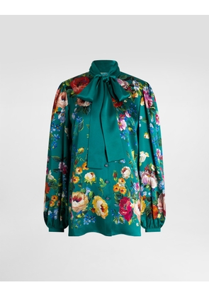 Dolce & Gabbana Rose-print Satin Shirt - Woman Collection Multicolor 46