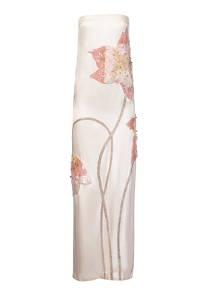La Fuori Ivory Rosebud Embroidered Silk Dress - Moda Operandi