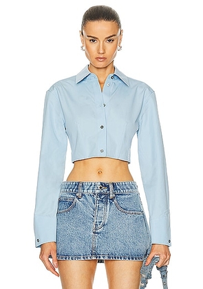 Alexander Wang Long Sleeve Copped Button Up Top in Cerulean - Baby Blue. Size 6 (also in ).