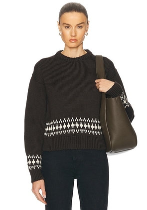 &Daughter Fairisle Bottom Cropped Crewneck Sweater in Dark Brown & Ecru - Brown. Size XS (also in ).