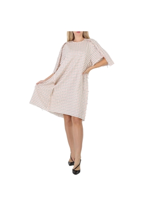 Maison Margiela Ladies Ecru All-Over Checkered Shirt Dress