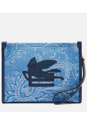 Etro Eyes Mini embroidered denim jacquard pouch