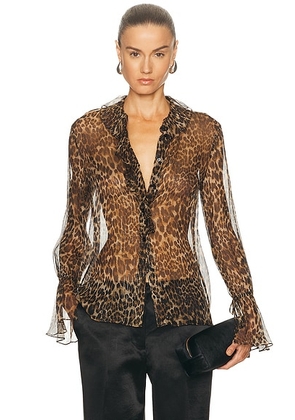 NILI LOTAN Cecily Top in Lurex Leopard - Brown. Size XS (also in ).