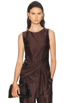 Loulou de Saison Fonda Draped Asymmetric Top in Dark Brown - Chocolate. Size S (also in ).