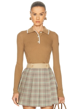 Moncler Long Sleeve Polo Shirt in Beige - Beige. Size L (also in S).