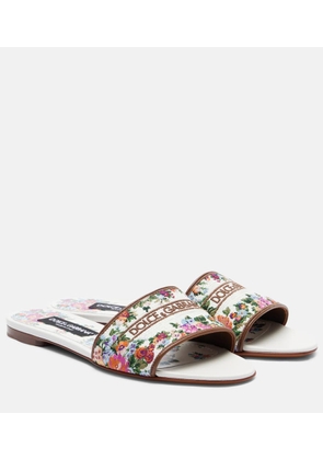 Dolce&Gabbana Floral leather-trimmed slides