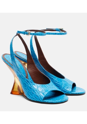 Dries Van Noten Croc-effect leather wedge sandals