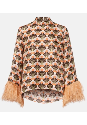 La DoubleJ Make An Exit feather-trimmed silk twill top