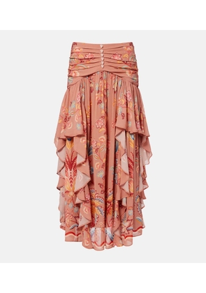 Farm Rio Embellished floral ruffled maxi skirt