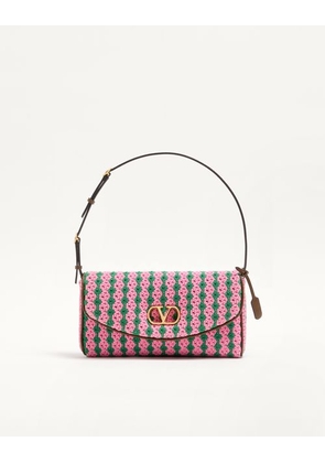 Valentino Garavani Valentino Garavani DeVain Small Shoulder Bag in Crochet Fabric Woman PINK/GREEN UNI