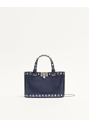 Valentino Garavani Valentino Garavani Rockstud mini shopping bag in laminated calfskin Woman NAVY UNI