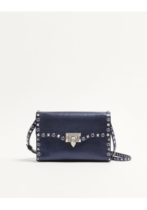 Valentino Garavani Valentino Garavani Rockstud Small Shoulder Bag in Laminated Calfskin with Cabochon Stones Woman NAVY UNI