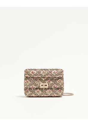 Valentino Garavani Valentino Garavani Rockstud Spike Small Bag in Papier Floral Jacquard Fabric Woman GOLD/MULTICOLOUR UNI
