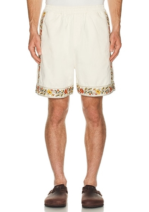 Found Found Kantha Floral Work Shorts in Tan - Cream. Size M (also in XL/1X).
