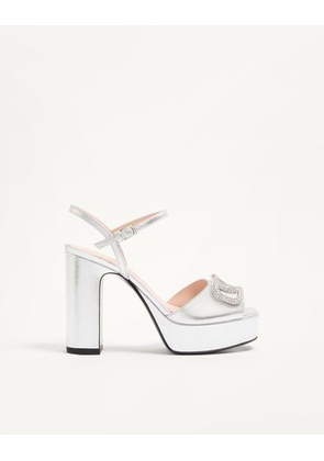 Valentino Garavani VLogo Signature Platform Sandal In Laminated Nappa Leather 115mm Woman SILVER 35.5