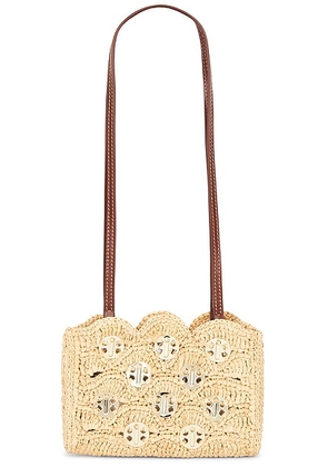RABANNE Raffia Shoulder Bag in Natural & Light Gold - Beige. Size all.