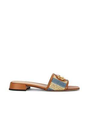 Valentino Garavani VLogo Signature Slide in Naturale Azzurro & Roasted Pecan - Brown,Blue. Size 37 (also in 38, 38.5, 39, 39.5, 40, 41).