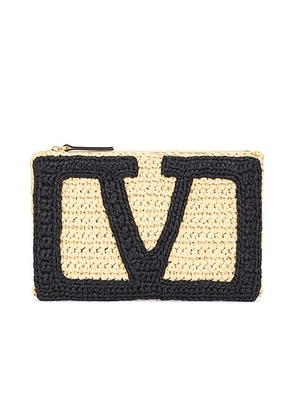 Valentino Garavani Viva Superstar Crochet Medium Flat Pouch in Naturale Nero - Beige,Black. Size all.