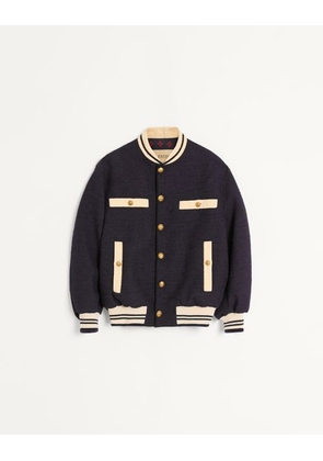 Valentino Cotton Tweed Bomber Jacket Man NAVY 44