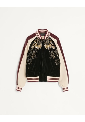 Valentino Cotton Velvet Bomber With Sequin And Bead Embroidery Man BLACK 46