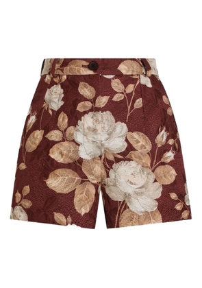 Dolce & Gabbana rose-print brocade shorts - Red