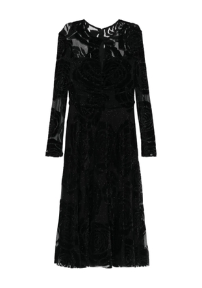 NISSA rose-print long-sleeve midi dress - Black
