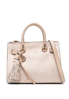 LIU JO small logo-embossed braided-handle tote bag - Neutrals