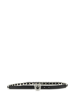 PINKO Love Birds rhinestone-embellished leather belt - Black