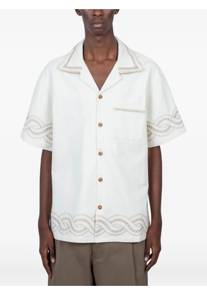 Drôle De Monsieur chain-embroidered cotton shirt - Neutrals