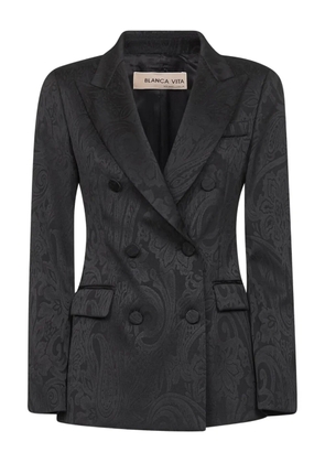 Blanca Vita floral-motif double-breasted blazer - Black