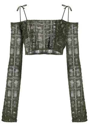 GCDS off-shoulder macramé crop top - Green