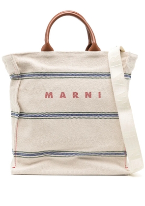 Marni logo-print canvas tote bag - Neutrals